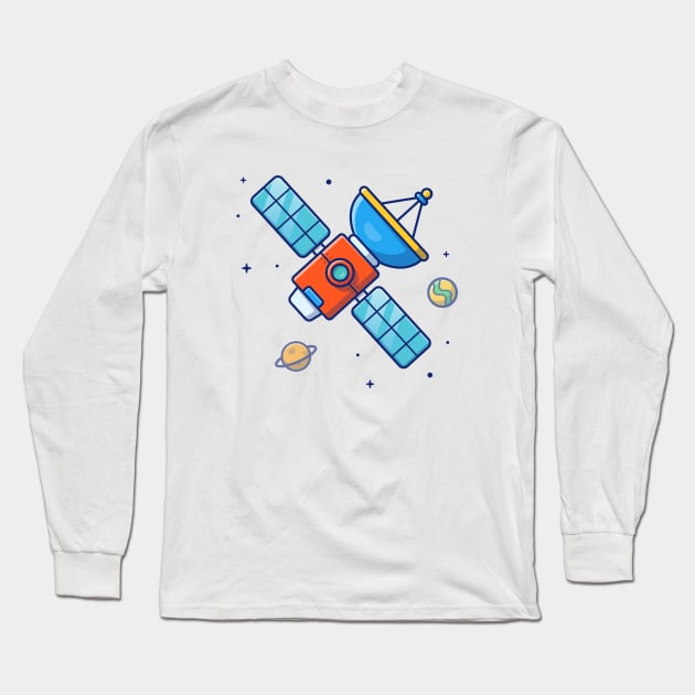 Satellite in space cartoon Long Sleeve T-Shirt by Catalyst Labs